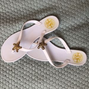 White Sandals with Gold Starfish